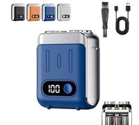Melbob Shaver, Portable Rotary Dual Ring Electric Shaver, Mini Razor Dual Head Portable, Cordless Razor for Men, USB Rechargeable Waterproof, Digital Display, for Home & Travel (Blue)