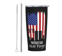 Melbrakin 911 Patriot Day 11 septembre Nous n'oublierons jamais Gobelet avec couvercle et paille Gobelet isolé sous vide en acier inoxydable de 20 oz Tasses à café réutilisables Tasse de voyage