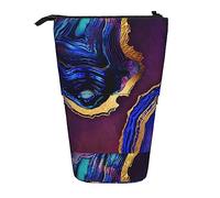 Melbrakin Agate Abstrait Violet, Bleu, Or étui à Crayons, Pochette à Crayons sur Pied, étui à Crayons télescopique Porte-Crayon Porte-Stylo Sac