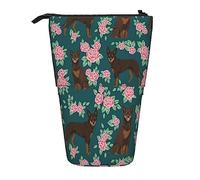 Melbrakin Australian Kelpie Dog Red and Tan Kelpie Roses Green Pencil Case,Stand Pencil Pouch,Telescopic Pencil Case Stand Pencil Holder Pen Bag