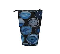 Melbrakin Bleu Noir tranches d'agate Porte-Crayon télescopique Organisateur Debout Pochette à cosmétiques Trousse de Maquillage Papeterie étui à Stylo