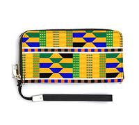 Melbrakin Coloré Africain Kente Ethnique Motif Géométrique Portefeuille pour Femme Portefeuilles de Grande Capacité pour Dames Longues Pochettes Imprimé Sac à Main en PU avec Fermeture Éclair