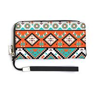 Melbrakin Coloré Tribal Africain Ethnique Navajo Motif Portefeuille pour Femme Portefeuilles de Grande Capacité pour Dames Pochettes Longues Sac à Main en PU imprimé avec Fermeture à glissière