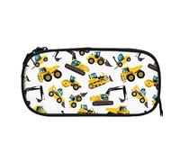 Melbrakin Construct Machines Pelle Camion Voiture Impression Trousse Grande Capacité Pochette Porte-Stylo Sacs À Crayons Boîte Organisateur Fermeture Éclair Cosmétique Maquillage Sac De Rangement