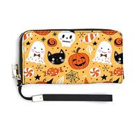 Melbrakin Dessin animé Candy Cat Halloween Thème Portefeuille pour Femme Portefeuilles de Grande capacité pour Dames Pochettes Longues Sac à Main en PU imprimé avec Fermeture à glissière