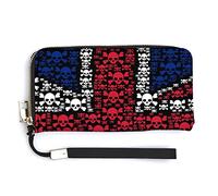 Melbrakin Drapeau de l'État Anglais Crâne Crossbones Portefeuille pour Femme Portefeuilles de Grande capacité pour Dames Pochettes Longues Sac à Main en PU imprimé avec Fermeture à glissière