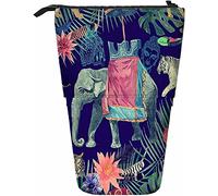 Melbrakin Éléphant Télescopique Crayon Papeterie Boîte De Rangement Stylos avec Fermeture Éclair pour Femmes Hommes Garçons Filles Tigre Feuilles Floral Plume Pin Croquis Tribal Lotus Nature