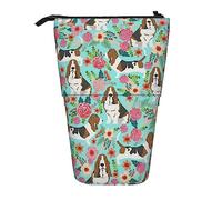 Melbrakin Étui à Crayons Sweet Basset Hound Florals, Pochette à Crayons sur Pied, étui à Crayons télescopique Porte-Crayon Porte-Stylo