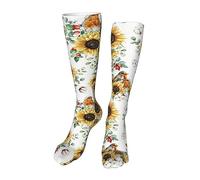 Melbrakin Feuilles de tournesols et oiseaux chaussettes hautes longues chaussettes décontractées Cosplay pour femmes