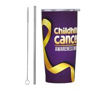 Melbrakin Gobelet du mois de sensibilisation au cancer chez l'enfant avec couvercle et paille Gobelet isolé sous vide en acier inoxydable de 20 oz Tasses à café réutilisables Tasse de voyage