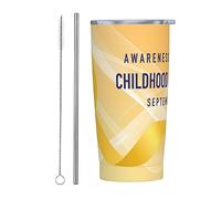 Melbrakin Gobelet du mois de sensibilisation au cancer chez l'enfant avec couvercle et paille Gobelet isolé sous vide en acier inoxydable de 20 oz Tasses à café réutilisables Tasse de voyage