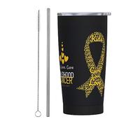Melbrakin Gobelet du mois de sensibilisation au cancer chez l'enfant avec couvercle et paille Gobelet isolé sous vide en acier inoxydable de 20 oz Tasses à café réutilisables Tasse de voyage