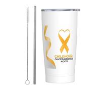 Melbrakin Gobelet du mois de sensibilisation au cancer chez l'enfant avec couvercle et paille Gobelet isolé sous vide en acier inoxydable de 20 oz Tasses à café réutilisables Tasse de voyage