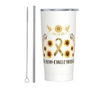 Melbrakin Gobelet du mois de sensibilisation au cancer chez l'enfant avec couvercle et paille Gobelet isolé sous vide en acier inoxydable de 20 oz Tasses à café réutilisables Tasse de voyage