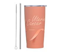 Melbrakin Gobelet du mois de sensibilisation au cancer de l'utérus avec couvercle et paille Gobelet isolé sous vide en acier inoxydable de 20 oz Tasses à café réutilisables Tasse de voyage
