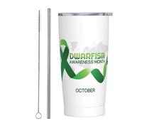 Melbrakin Gobelet du mois de sensibilisation au nanisme avec couvercle et paille Gobelet isolé sous vide en acier inoxydable de 20 oz Tasses à café réutilisables Tasse de voyage