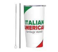 Melbrakin Gobelet du Mois du patrimoine et de la culture italo-américain avec couvercle et paille Gobelet isolé sous vide en acier inoxydable de 20 oz Tasses à café réutilisables Tasse de voyage