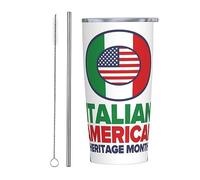 Melbrakin Gobelet du Mois du patrimoine et de la culture italo-américain avec couvercle et paille Gobelet isolé sous vide en acier inoxydable de 20 oz Tasses à café réutilisables Tasse de voyage