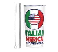 Melbrakin Gobelet du Mois du patrimoine et de la culture italo-américain avec couvercle et paille Gobelet isolé sous vide en acier inoxydable de 20 oz Tasses à café réutilisables Tasse de voyage