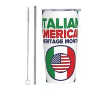 Melbrakin Gobelet du Mois du patrimoine et de la culture italo-américain avec couvercle et paille Gobelet isolé sous vide en acier inoxydable de 20 oz Tasses à café réutilisables Tasse de voyage