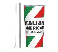 Melbrakin Gobelet du Mois du patrimoine et de la culture italo-américain avec couvercle et paille Gobelet isolé sous vide en acier inoxydable de 20 oz Tasses à café réutilisables Tasse de voyage