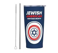Melbrakin Gobelet du Mois du patrimoine juif américain avec couvercle et paille Gobelet isolé sous vide en acier inoxydable de 20 oz Tasses à café réutilisables Tasse de voyage