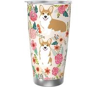 Melbrakin Gobelet isolé sous vide en acier inoxydable, fleurs Corgi, tasses à café de 20oz, tasse de voyage, tasse d'eau