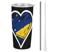 Melbrakin Gobelet isotherme en acier inoxydable de 590 ml (20 oz) avec couvercle à paille, motif drapeau du peuple Tokelau et cœur. Idéal pour les voyages et les occasions spéciales.