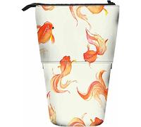 Melbrakin Goldfish Télescopique Crayon Papeterie Case Stylos Boîte De Rangement avec Fermeture Éclair pour Femmes Hommes Garçons Filles Mignon Poisson Animaux Chance Beau Dessin Animé Coloré