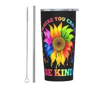 Melbrakin In A World Where You Can Be Anything Be Kind Lgbt Rainbow Tasse de voyage en acier inoxydable avec couvercle anti-éclaboussures, paille et brosse de nettoyage 20 oz