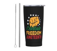 Melbrakin Juneteenth Célébrez la liberté Gobelet avec couvercle et paille Gobelet isolé sous vide en acier inoxydable de 20 oz Tasses à café réutilisables Tasse de voyage