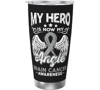 Melbrakin Mon héros est maintenant mon ange Cancer du cerveau Awarene Gobelet isolé sous vide en acier inoxydable Tasses à café de 20 oz Tasse de voyage Tasse d'eau