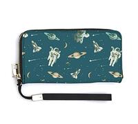 Melbrakin Mystérieux Astronaute de l'espace Portefeuille pour Femme Portefeuilles de Grande capacité pour Dames Pochettes Longues imprimé Sac à Main en PU avec Fermeture à glissière