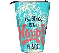 Melbrakin Palmier Télescopique Crayon Papeterie Case Pens Boîte De Rangement avec Fermeture Éclair pour Femmes Hommes Garçons Filles Beach is My Happy Place Summer Exotic Tropical Sea Shore