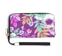 Melbrakin Portefeuille à Bracelet pour Femme avec Motif têtes de Mort en Sucre et Fleurs - Grande capacité - Longue Pochette imprimée - Sac à Main en PU avec Fermeture éclair