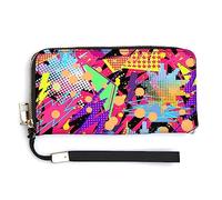 Melbrakin Portefeuille Rose géométrique Style années 80-90, Grande capacité, Fermeture éclair, pour Filles et Femmes