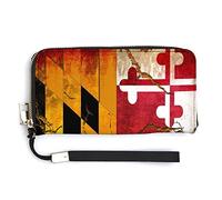 Melbrakin Portefeuille Vintage en Bois Drapeau du Maryland pour Femmes Portefeuilles de Grande capacité pour Dames Pochettes Longues Sac à Main en PU imprimé avec Fermeture à glissière