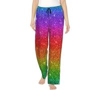 Melbrakin Pyjama Long décontracté à paillettes arc-en-ciel pour femmes, pantalon de salon, vêtements de nuit avec cordon de serrage