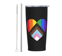 Melbrakin Rainbow Heart LGBT Gay Lesbian Bisexual Pride Gobelet avec couvercle et paille Gobelet isolé sous vide en acier inoxydable de 20 oz Tasses à café réutilisables Tasse de voyage