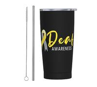 Melbrakin Ruban de sensibilisation aux sourds Gobelet d'espoir avec couvercle et paille Gobelet isolé sous vide en acier inoxydable de 20 oz Tasses à café réutilisables Tasse de voyage