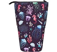 Melbrakin Sac de Papeterie Pop Up thème océan Support télescopique étui de Papeterie Support rétractable Trousse à Crayons Pochette à Crayons Rangement Portable adapté au Bureau de l'école