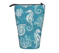 Melbrakin Sea Shells Seahorse Coral Pencil Case,Stand Pencil Pouch,Telescopic Pencil Case Stand Pencil Holder Pen Bag