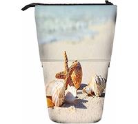 Melbrakin Sea Shells Trousse à Crayons télescopique avec Fermeture à glissière pour Femmes Hommes garçons Filles Plage Sable mer océan idyllique beauté Vague côte Nature Paysage Marin Rivage