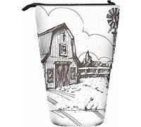 Melbrakin Sketch Farmhouse Boîte de Rangement pour Crayons télescopique avec Fermeture à glissière pour Femmes Hommes garçons Filles Ferme Grange Clôture Moulin à Vent Ranch Prairie Cloudscape