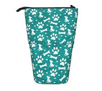 Melbrakin Teal White Dog Paw Print Puppy Blue Pencil Case, Stand Pencil Pouch, Telescopic Pencil Case Stand Pencil Holder Pen Bag