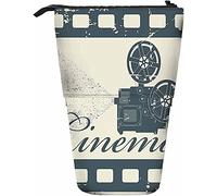 Melbrakin Timbre Cinéma Télescopique Crayon Papeterie Étui Stylos Boîte De Rangement avec Fermeture Éclair pour Femmes Hommes Garçons Filles Classique Film Films Projecteur Image Imprint Vintage