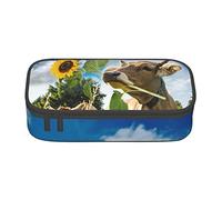 Melbrakin Trousse à Crayons en Forme de Vache Marron, Grande capacité, pour Filles et garçons, en Polyester imprimé, pour l'école et Le Bureau