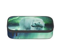 Melbrakin Trousse à Crayons en Forme d'ours Northern Lights, Grande capacité pour Filles et garçons, étui en Polyester imprimé pour l'école et Le Bureau