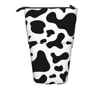 Melbrakin Trousse à Crayons en Peau de Vache Noire et Blanche, Pochette à Crayons sur Pied, Trousse à Crayons télescopique