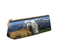 Melbrakin Trousse à Crayons Mignonne en Forme de Vache avec Animaux de Ferme, Trousse de Maquillage en Cuir imprimé pour Filles, garçons, école, Bureau